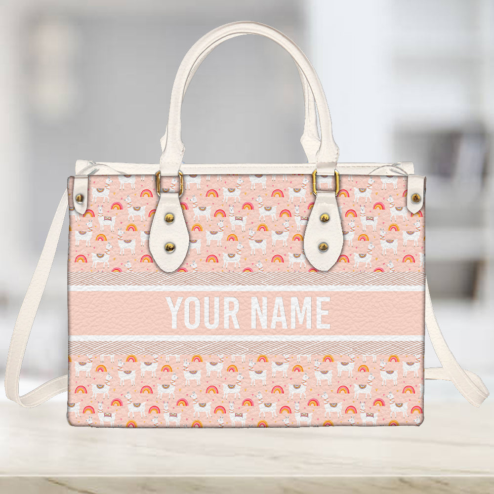 litzzy Personalized Llama Rainbow Purse Leather Bag Handbag For Women leather bag   
