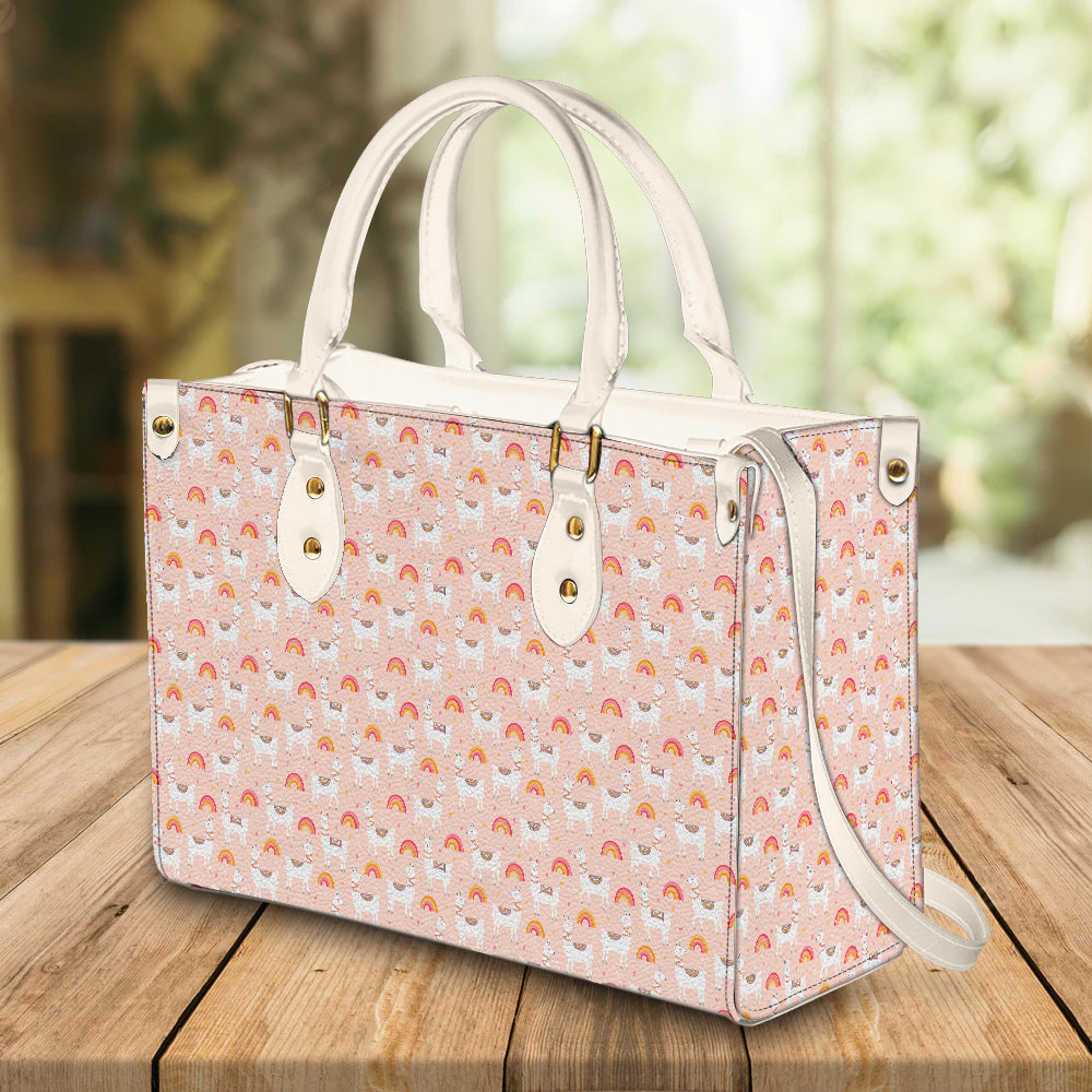 litzzy Personalized Llama Rainbow Purse Leather Bag Handbag For Women leather bag   