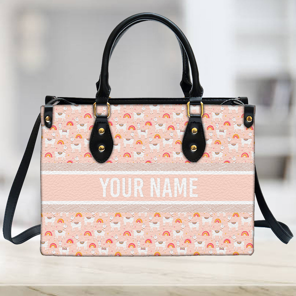 litzzy Personalized Llama Rainbow Purse Leather Bag Handbag For Women leather bag   