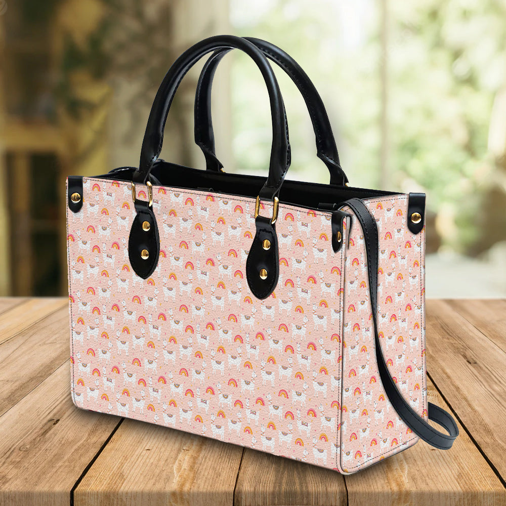 litzzy Personalized Llama Rainbow Purse Leather Bag Handbag For Women leather bag   