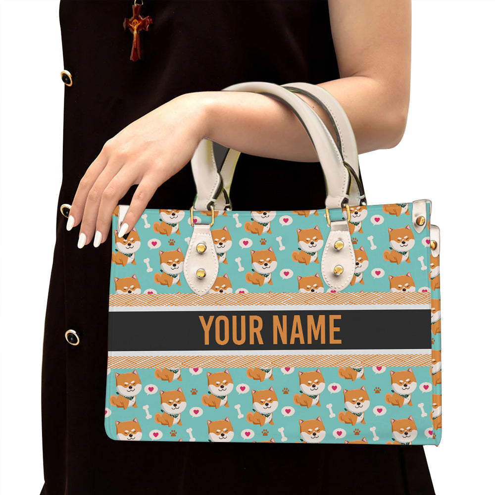 litzzy Personalized Shiba Inu Dog Purse Leather Bag Handbag For Women leather bag White  