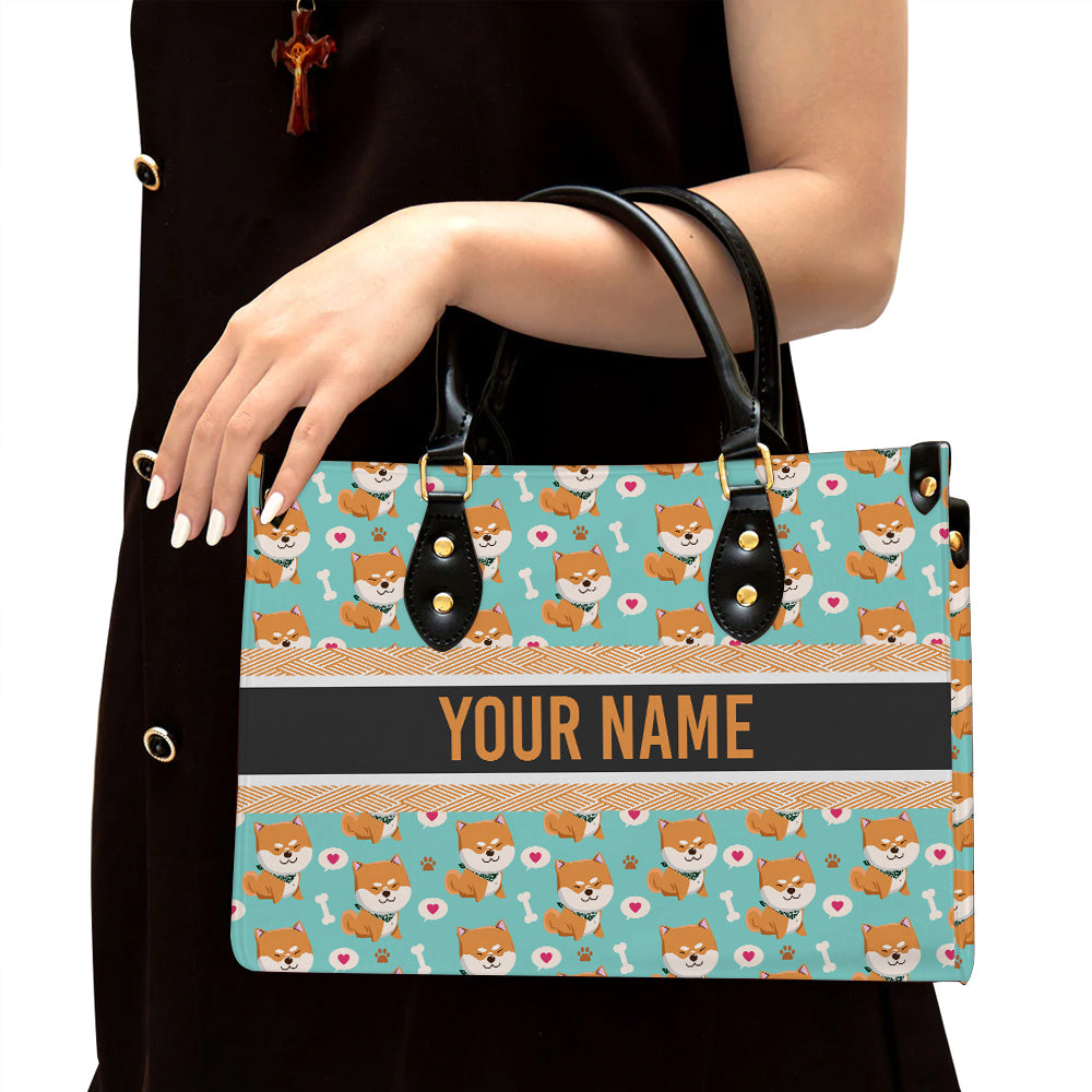 litzzy Personalized Shiba Inu Dog Purse Leather Bag Handbag For Women leather bag Black  