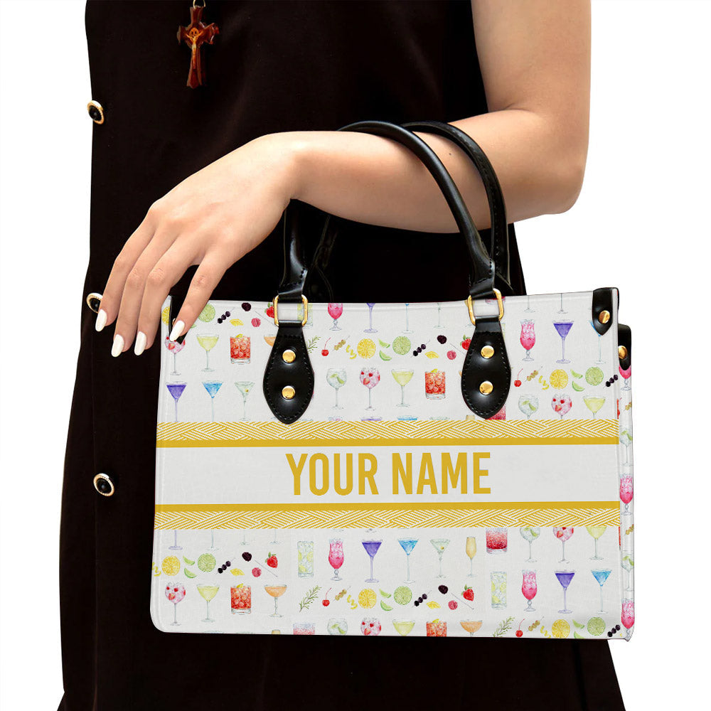 litzzy Personalized Tropical Cocktail Purse Leather Bag Handbag For Women leather bag Black  