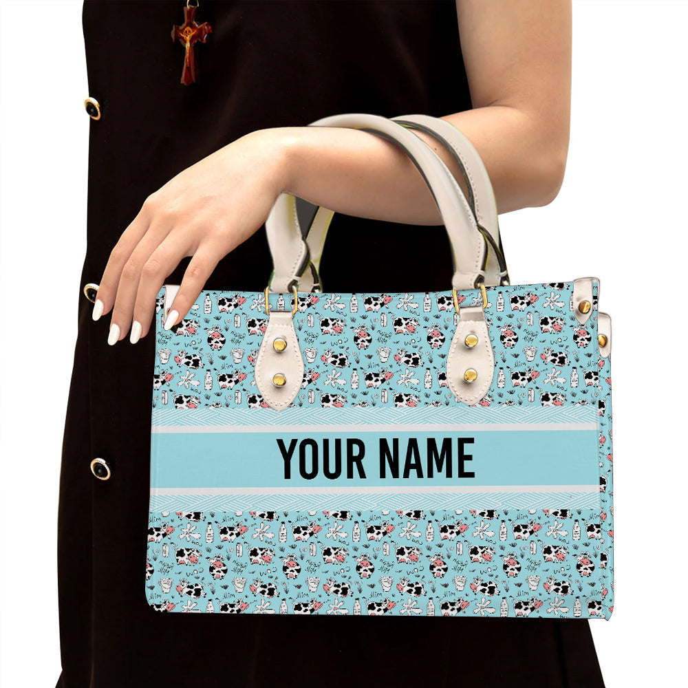 litzzy Personalized Dairy Cow Purse Leather Bag Handbag For Women leather bag White  