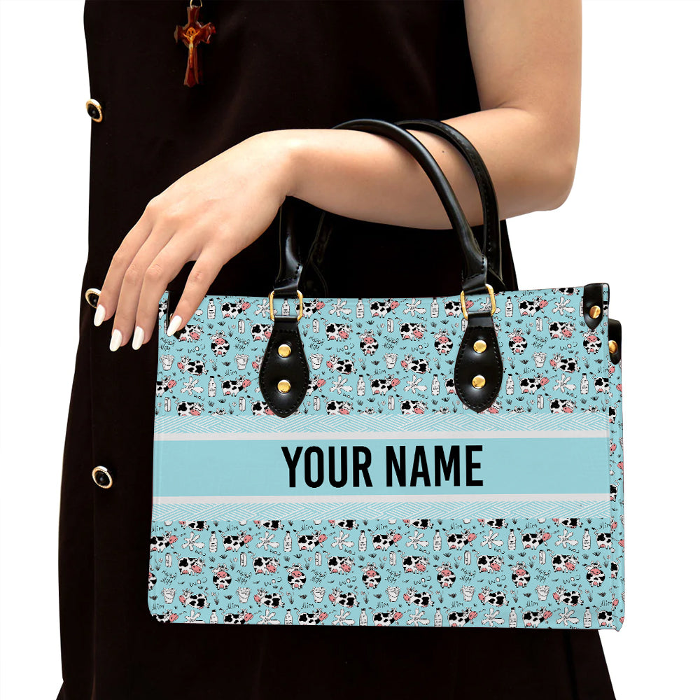 litzzy Personalized Dairy Cow Purse Leather Bag Handbag For Women leather bag Black  