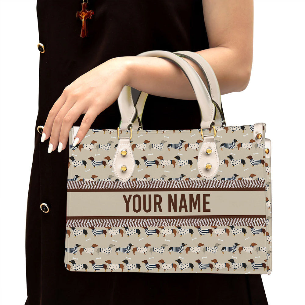 litzzy Personalized Dachshund Purse Leather Bag Handbag For Women Love Dog leather bag White  