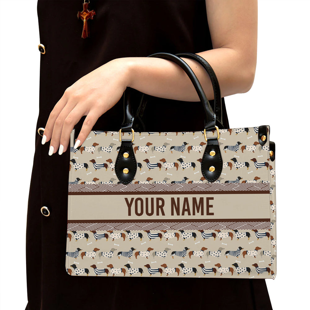 litzzy Personalized Dachshund Purse Leather Bag Handbag For Women Love Dog leather bag Black  