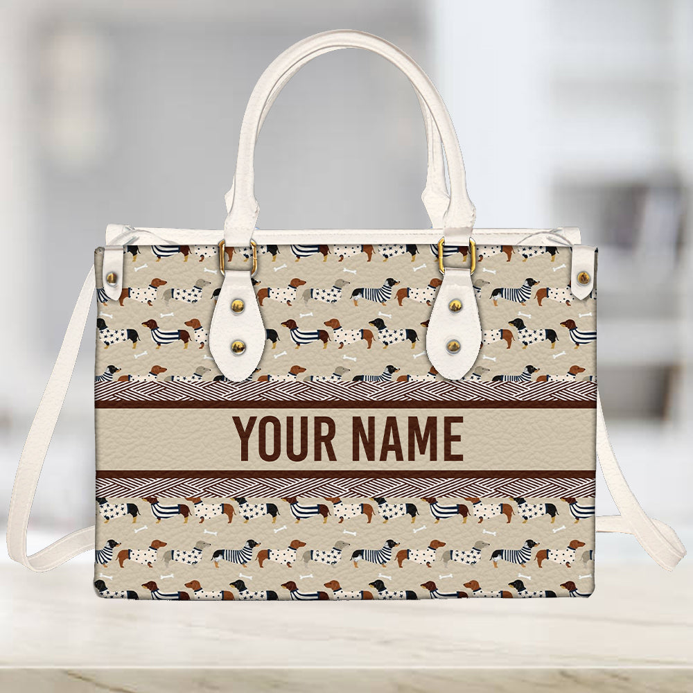 litzzy Personalized Dachshund Purse Leather Bag Handbag For Women Love Dog leather bag   
