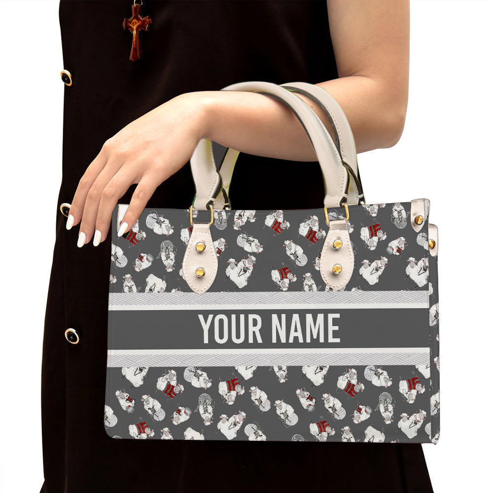litzzy Personalized Knitting Sheep Purse Leather Bag Funny Handbag For Women leather bag White  