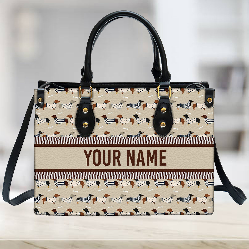 litzzy Personalized Dachshund Purse Leather Bag Handbag For Women Love Dog leather bag   