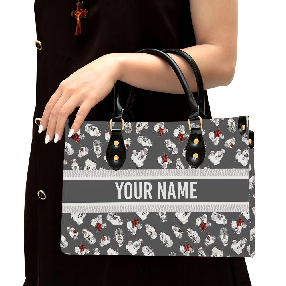 litzzy Personalized Knitting Sheep Purse Leather Bag Funny Handbag For Women leather bag Black  