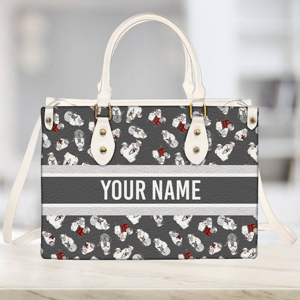 litzzy Personalized Knitting Sheep Purse Leather Bag Funny Handbag For Women leather bag   