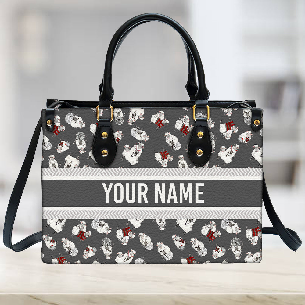 litzzy Personalized Knitting Sheep Purse Leather Bag Funny Handbag For Women leather bag   