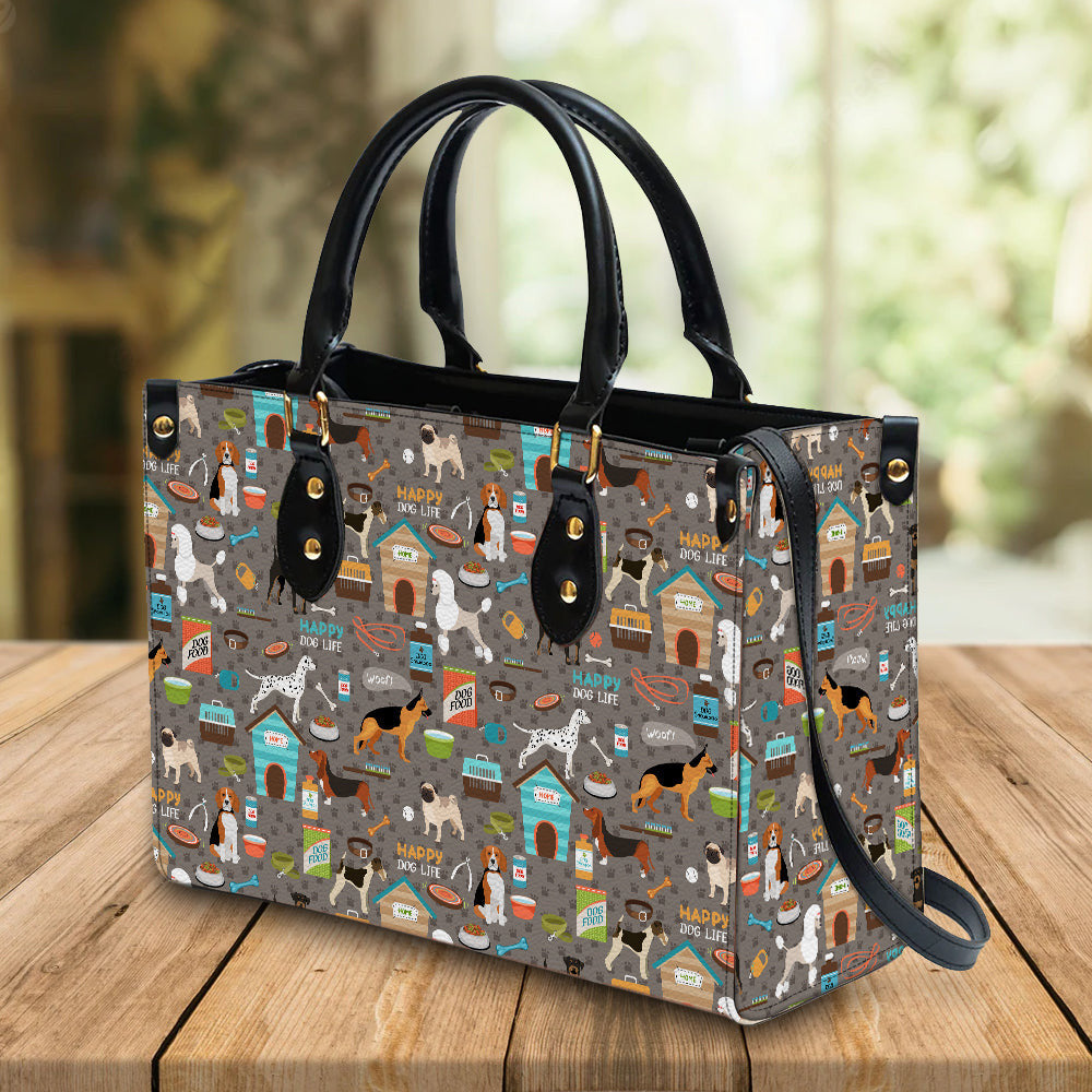 litzzy Happy Dog Life Leather Bag Handbag For Women leather bag   