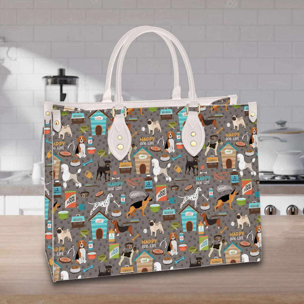 litzzy Happy Dog Life Leather Bag Handbag For Women leather bag   