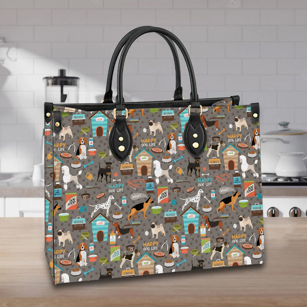 litzzy Happy Dog Life Leather Bag Handbag For Women leather bag   