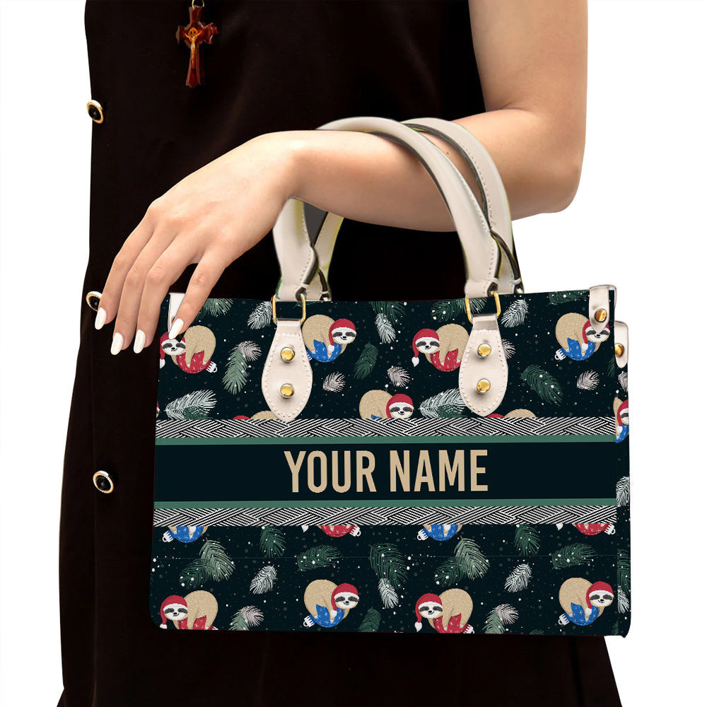 litzzy Personalized Sloth Christmas Purse Leather Bag Handbag For Women leather bag White  