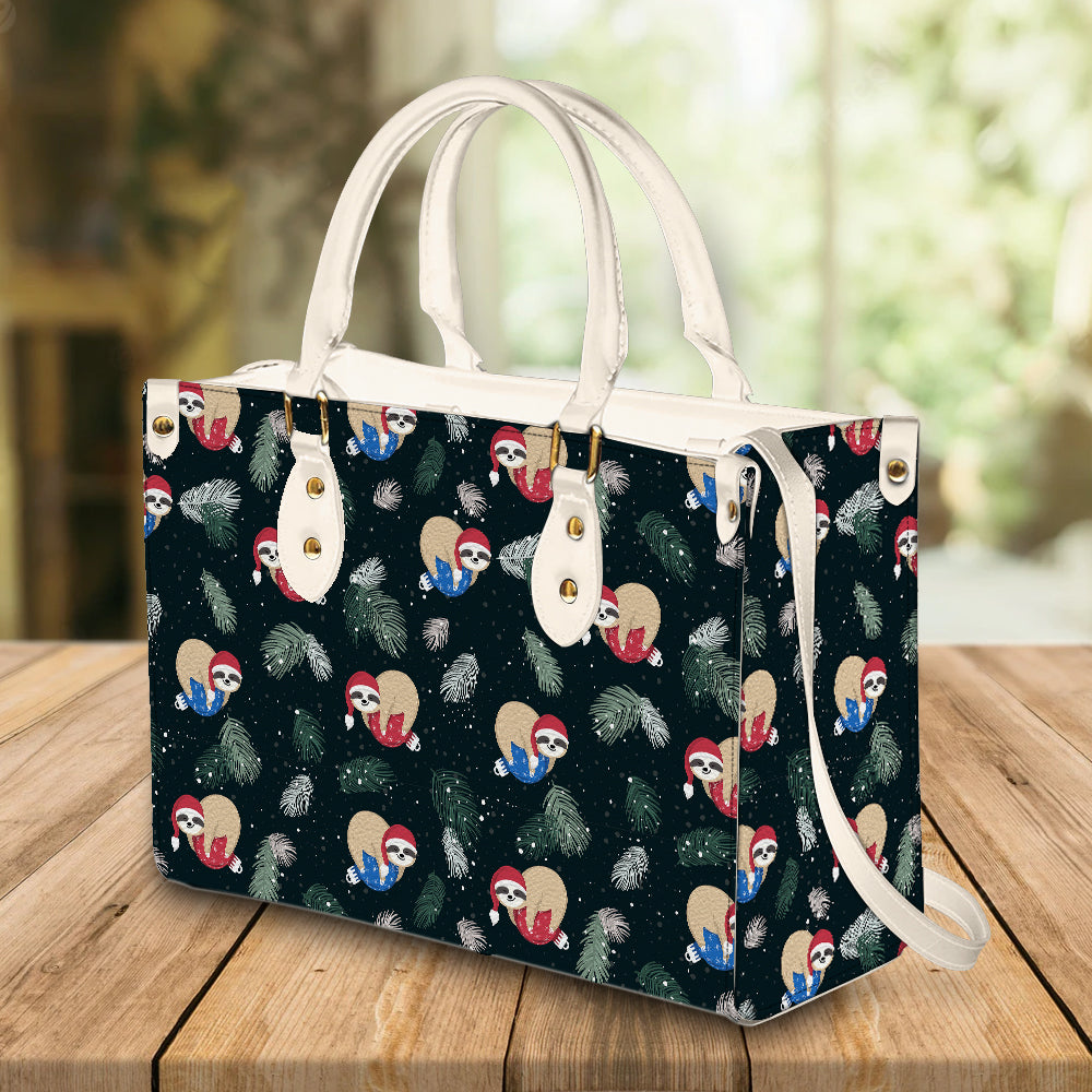 litzzy Personalized Sloth Christmas Purse Leather Bag Handbag For Women leather bag   