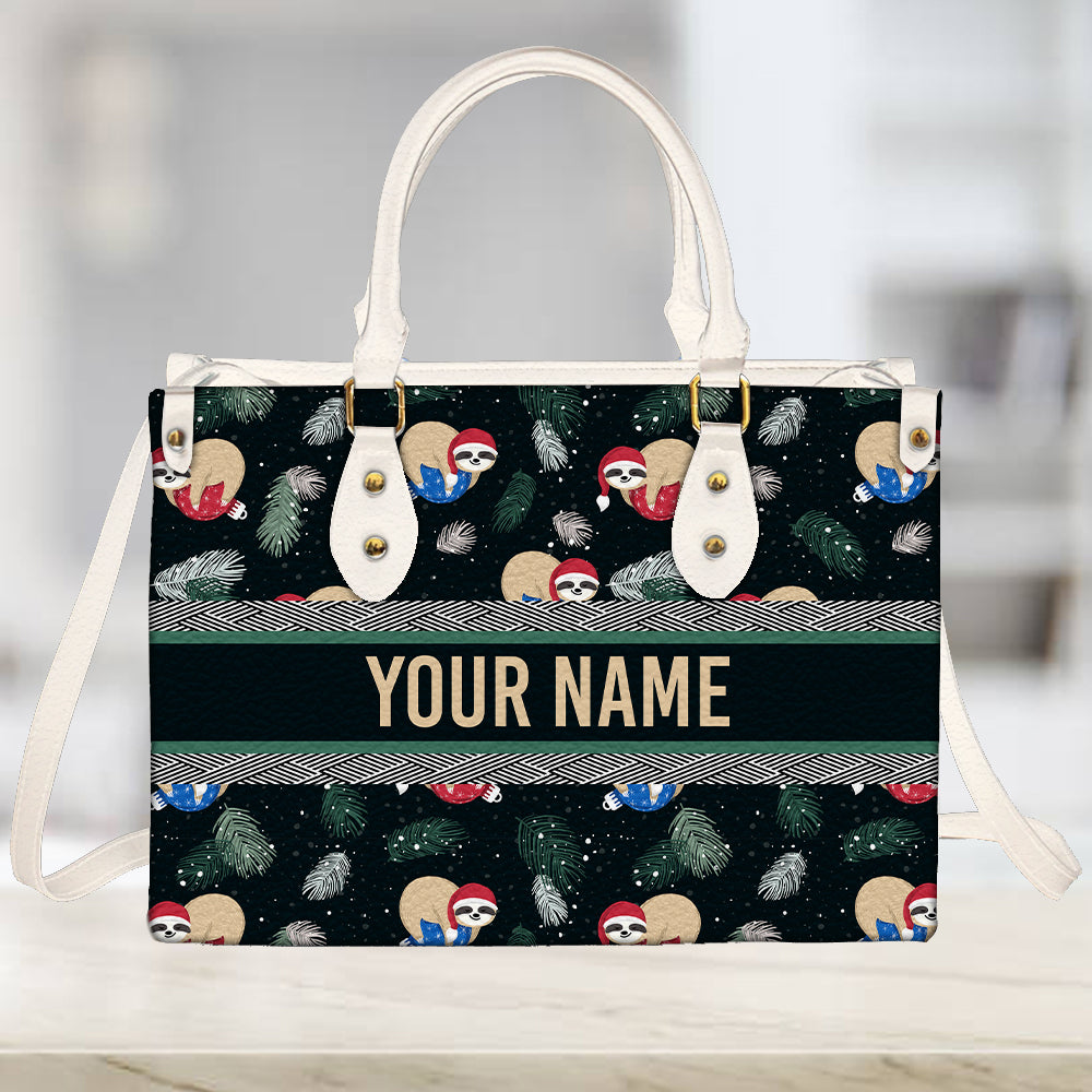 litzzy Personalized Sloth Christmas Purse Leather Bag Handbag For Women leather bag   