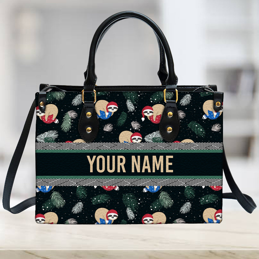 litzzy Personalized Sloth Christmas Purse Leather Bag Handbag For Women leather bag   
