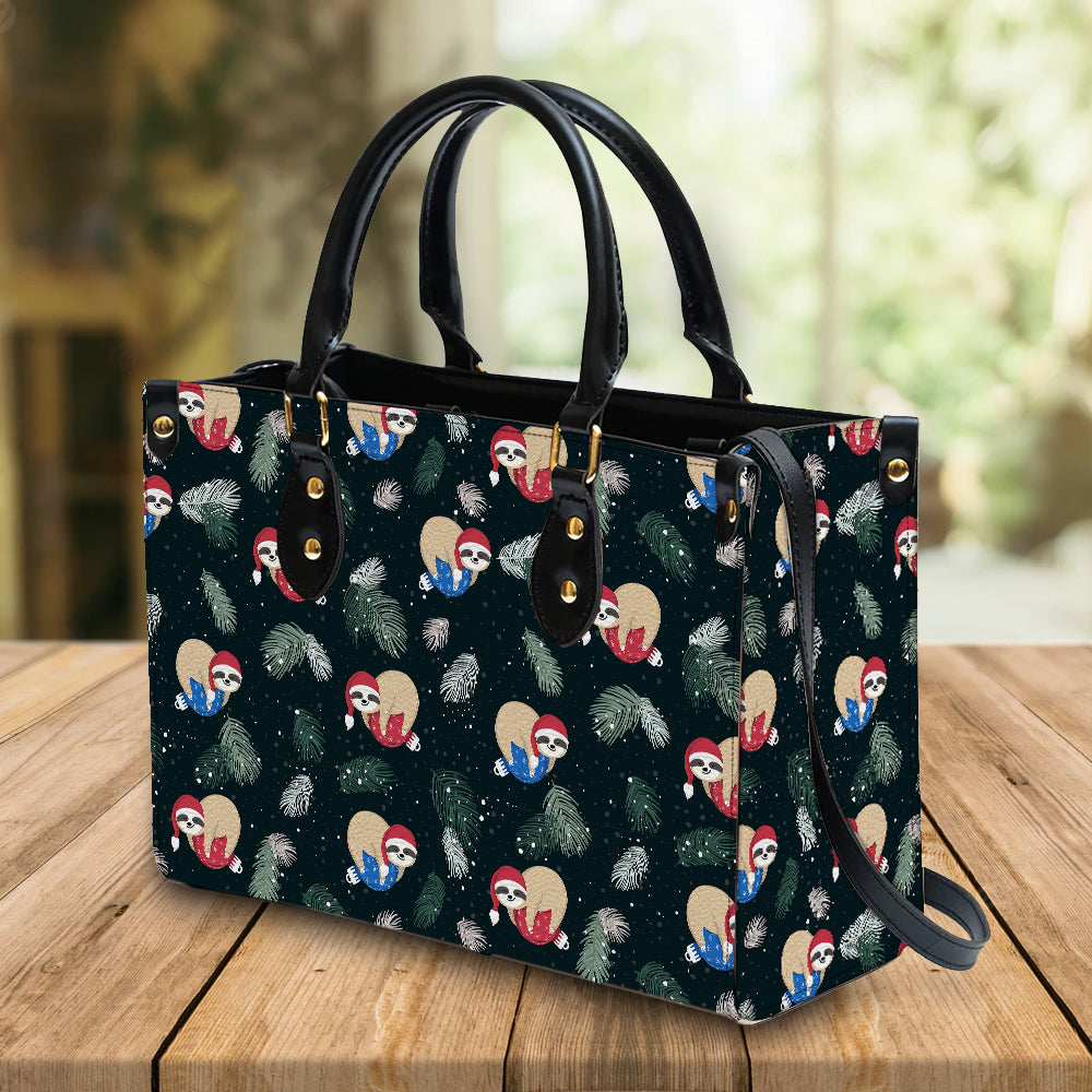 litzzy Personalized Sloth Christmas Purse Leather Bag Handbag For Women leather bag   