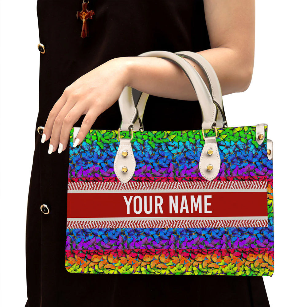 litzzy Personalized Rainbow Butterfly Purse Leather Bag Handbag For Women leather bag White  