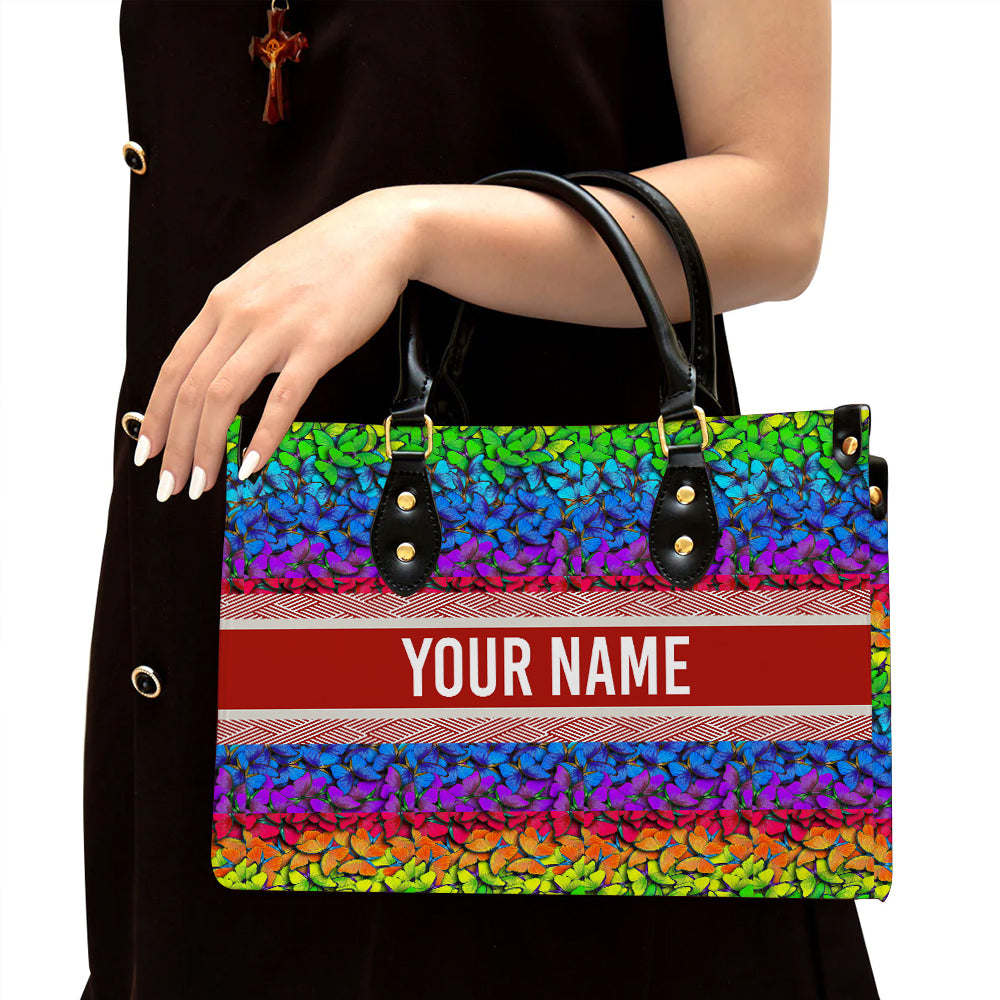 litzzy Personalized Rainbow Butterfly Purse Leather Bag Handbag For Women leather bag Black  
