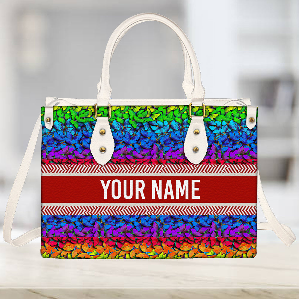 litzzy Personalized Rainbow Butterfly Purse Leather Bag Handbag For Women leather bag   