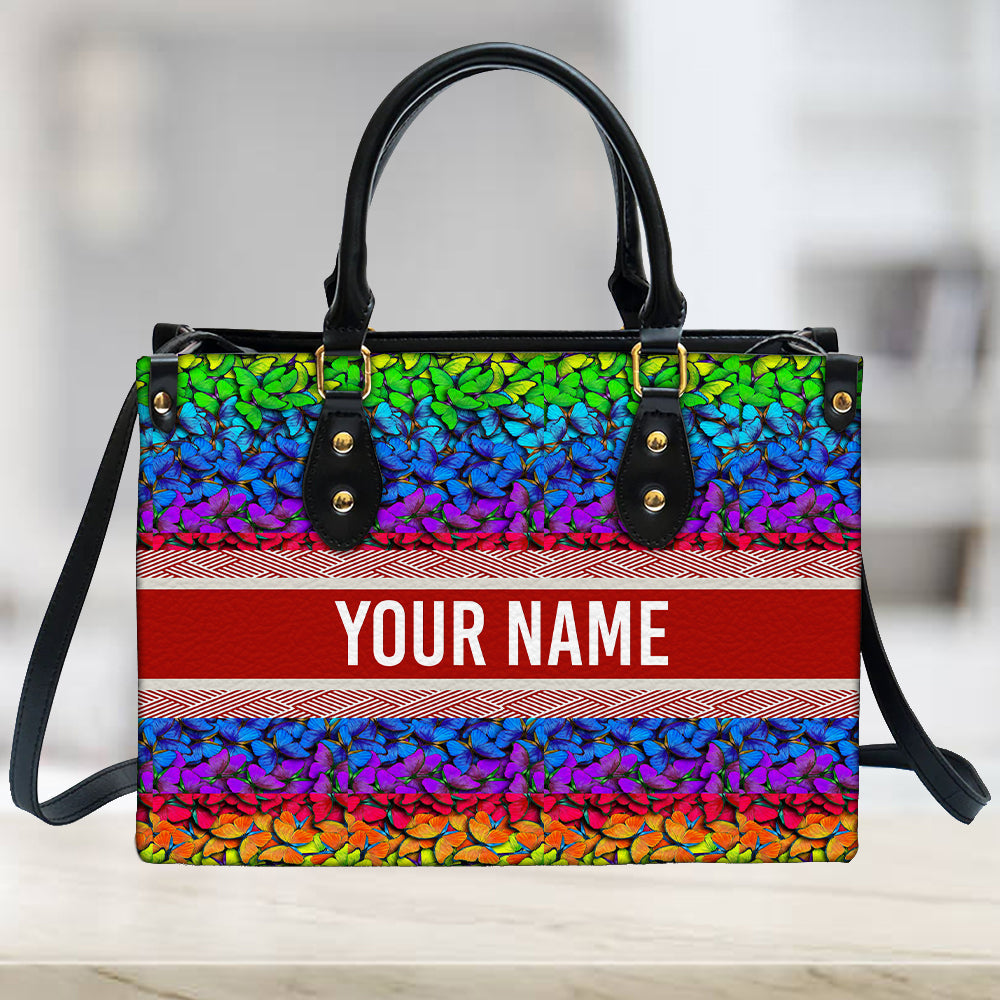 litzzy Personalized Rainbow Butterfly Purse Leather Bag Handbag For Women leather bag   