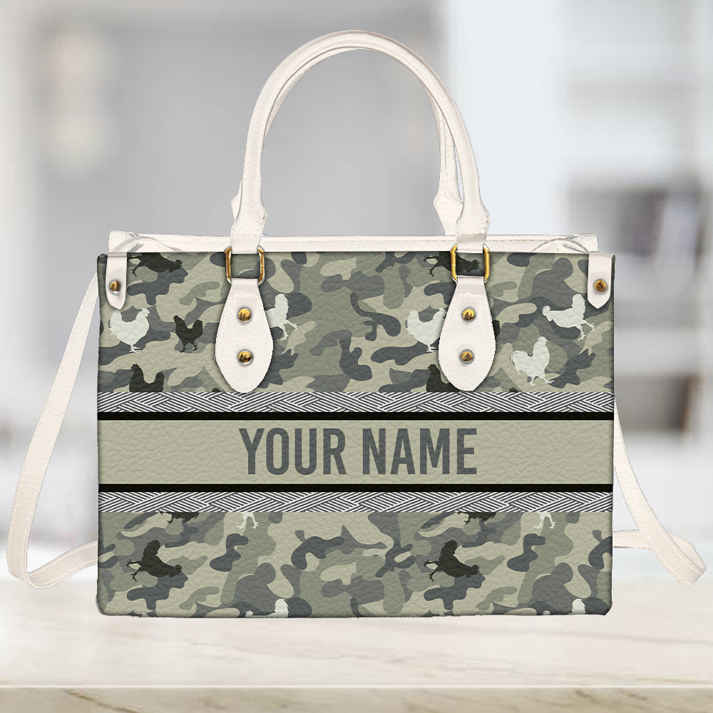 litzzy Personalized Chickens Purse Leather Bag Camo Handbag For Women leather bag   