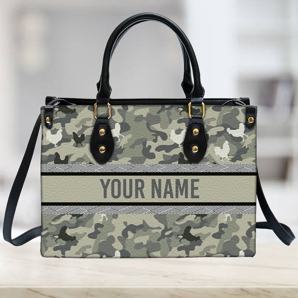 litzzy Personalized Chickens Purse Leather Bag Camo Handbag For Women leather bag   