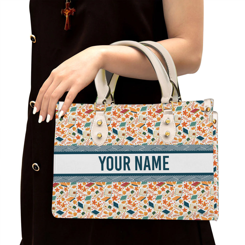 litzzy Personalized Book Autumn Leaves Purse Leather Bag Handbag For Woman leather bag White  