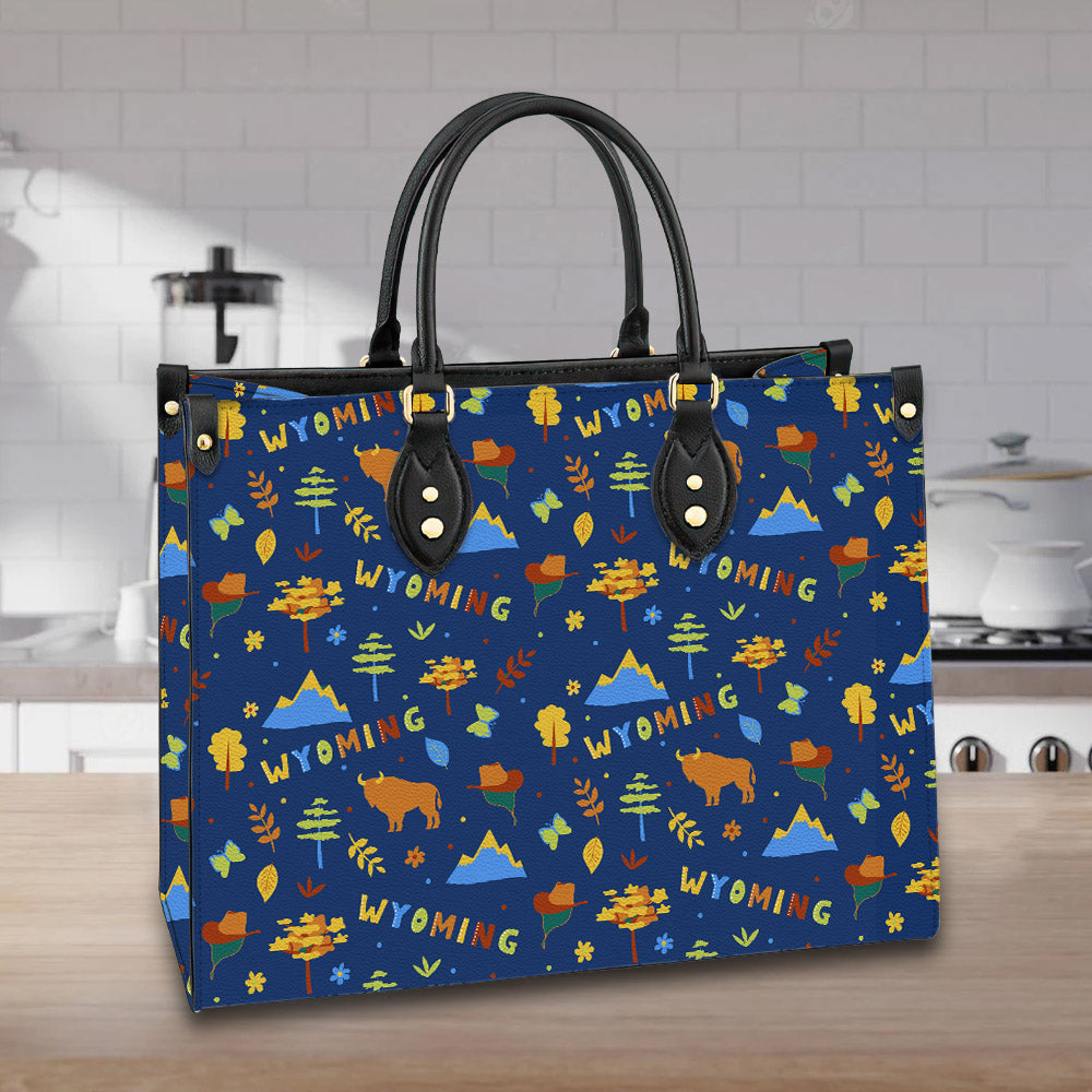 litzzy Personalized Wyoming State Purse Leather Bag Handbag For Women leather bag   