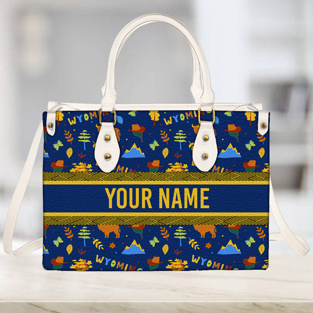 litzzy Personalized Wyoming State Purse Leather Bag Handbag For Women leather bag   