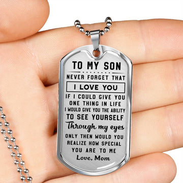 litzzy To my Son - Never Forget That I Love You Love Mom Dog tag Jewelry   
