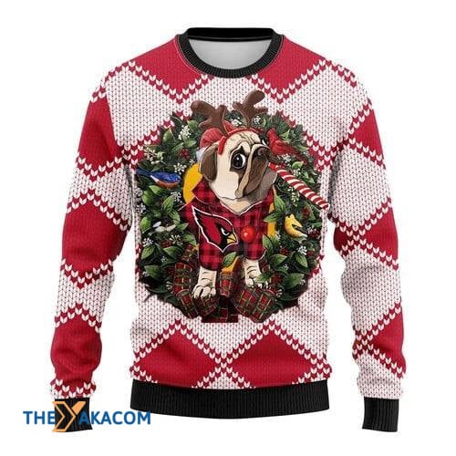 litzzy Arizona Cardinals Great Gift Pug Dog Christmas Ugly Sweater - Ugly Sweater Gift - Sweater All Over Print sweater Default Title  