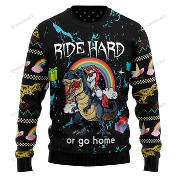 litzzy UnicornSweater001 | Dinosaur Unicorn Ride Hard – Ugly Christmas Sweatshirt - Best Gift For Christmas, Noel Malalan - Christmas Signature sweater Ugly Sweaters Adult Size S 