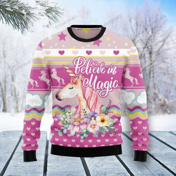 litzzy UnicornSweater009 | Unicorn Believe In Magic – Ugly Christmas Sweatshirt - Best Gift For Christmas, Noel Malalan - Christmas Signature sweater Ugly Sweaters Adult Size S 