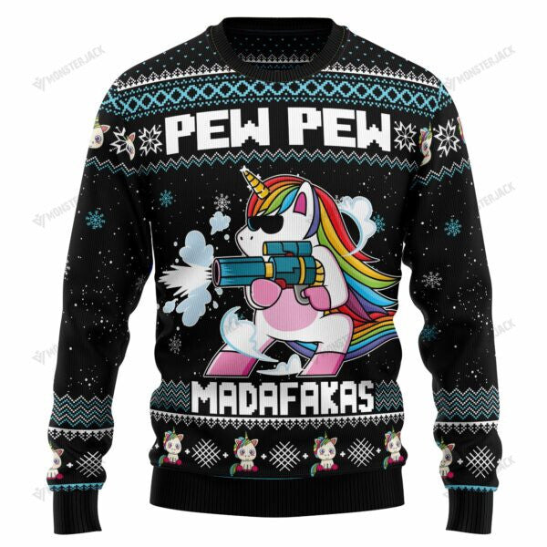 litzzy UnicornSweater000 | Unicorn Pew Pew – Ugly Christmas Sweatshirt - Best Gift For Christmas, Noel Malalan - Christmas Signature sweater Ugly Sweaters Adult Size S 