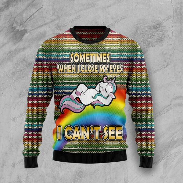 litzzy UnicornSweater012 | Funny Unicorn Sometimes When I Close My Eyes – Ugly Christmas Sweatshirt - Best Gift For Christmas, Noel Malalan - Christmas Signature sweater Ugly Sweaters Adult Size S 
