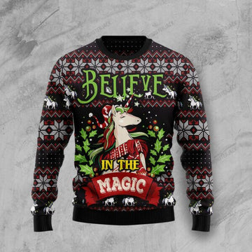 litzzy UnicornSweater014 | Unicorn Believe In The Magic – Ugly Christmas Sweatshirt - Best Gift For Christmas, Noel Malalan - Christmas Signature sweater Ugly Sweaters Adult Size S 