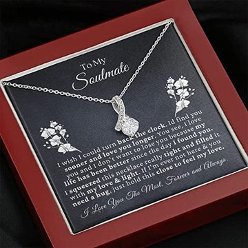 litzzy To My Beautiful Soulmate - Necklace for her Jewelry For Her - Couples Gifts, Gifts For My Wife Girlfriend Jewelry Alluring Beauty Necklace Mahogany Luxury Box 