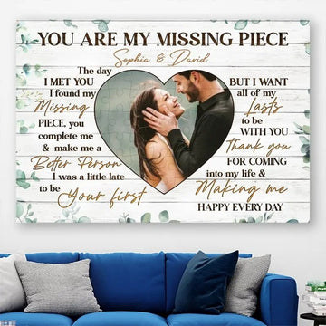 litzzy You Are My Missing Piece, Personalized Custom Couple Photo Wall Art for Husband and Wife Canvas Wall Art Style 1 11"x14" 