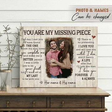litzzy You Are My Missing Piece, Personalized Custom Couple Photo Wall Art for Husband and Wife Canvas Wall Art Style 2 11"x14" 