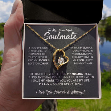 litzzy To My Beautiful Soulmate - Litzzy Forever Love Necklace - Gift for Wife, Girlfriend, Anniversary Gift, Birthday Gift for Soulmate Jewelry 18k Yellow Gold Finish Mahogany Style Luxury Box 