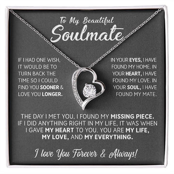 litzzy To My Beautiful Soulmate - Litzzy Forever Love Necklace - Gift for Wife, Girlfriend, Anniversary Gift, Birthday Gift for Soulmate Jewelry 14k White Gold Finish Standard Box 