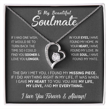 litzzy To My Beautiful Soulmate - Necklace Gift for Wife From Loving Husband - Missing Piece Birthday Gift Jewelry LOVE KNOT NECKLACE 14K WHITE GOLD STANDARD BOX 