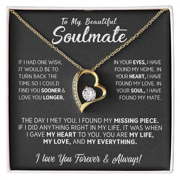 litzzy To My Beautiful Soulmate - Necklace Gift for Wife From Loving Husband - Missing Piece Birthday Gift Jewelry LOVE KNOT NECKLACE 18K GOLD STANDARD BOX 