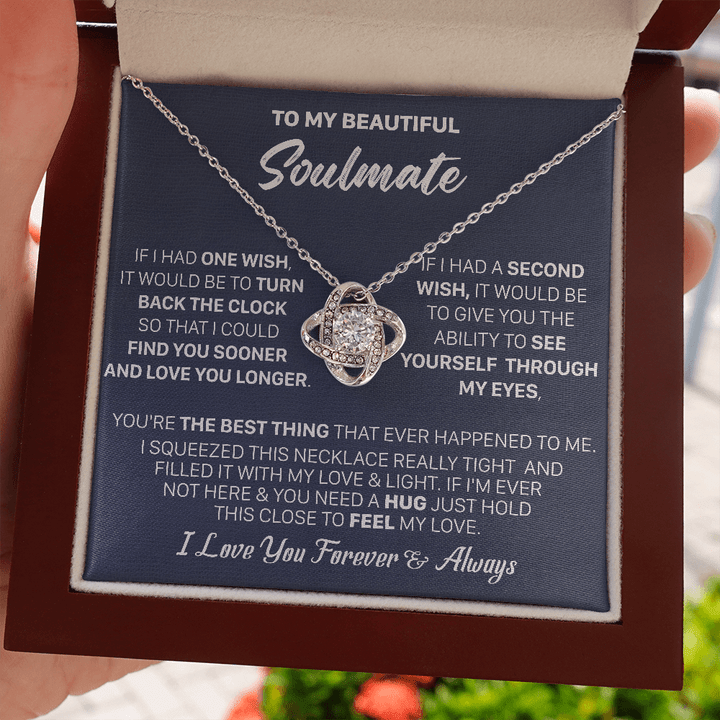 litzzy To My Beautiful Soulmate Necklace Gift - Find You Sooner And Love You Longer - Love Knot Necklace Gift For Wife, Girlfriend Jewelry Style 1 Mahogany Style Luxury Gift Box (w/LED) 