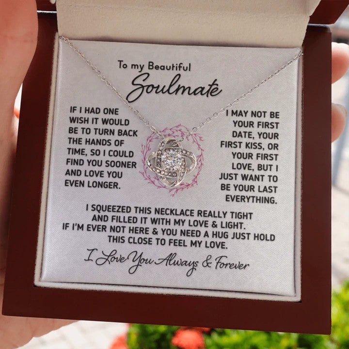 litzzy To My Beautiful Soulmate Necklace Gift - Find You Sooner And Love You Longer - Love Knot Necklace Gift For Wife, Girlfriend Jewelry Style 3 Mahogany Style Luxury Gift Box (w/LED) 